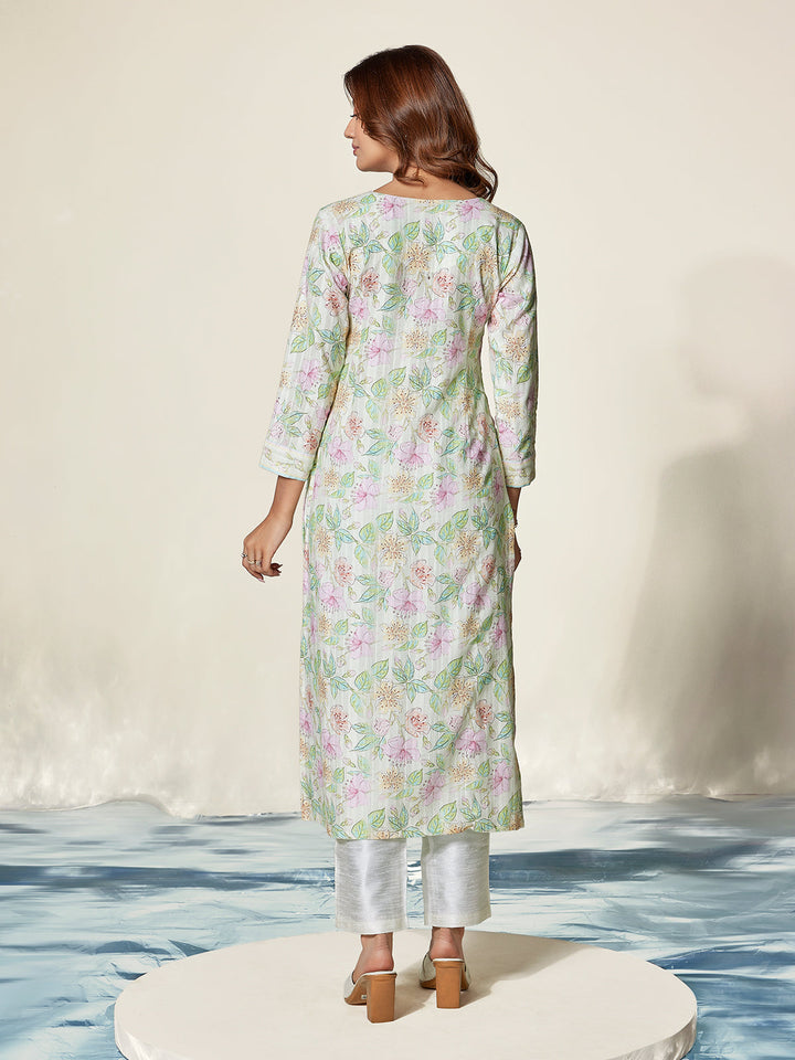 Ivory Hibiscus Cotton Kurti