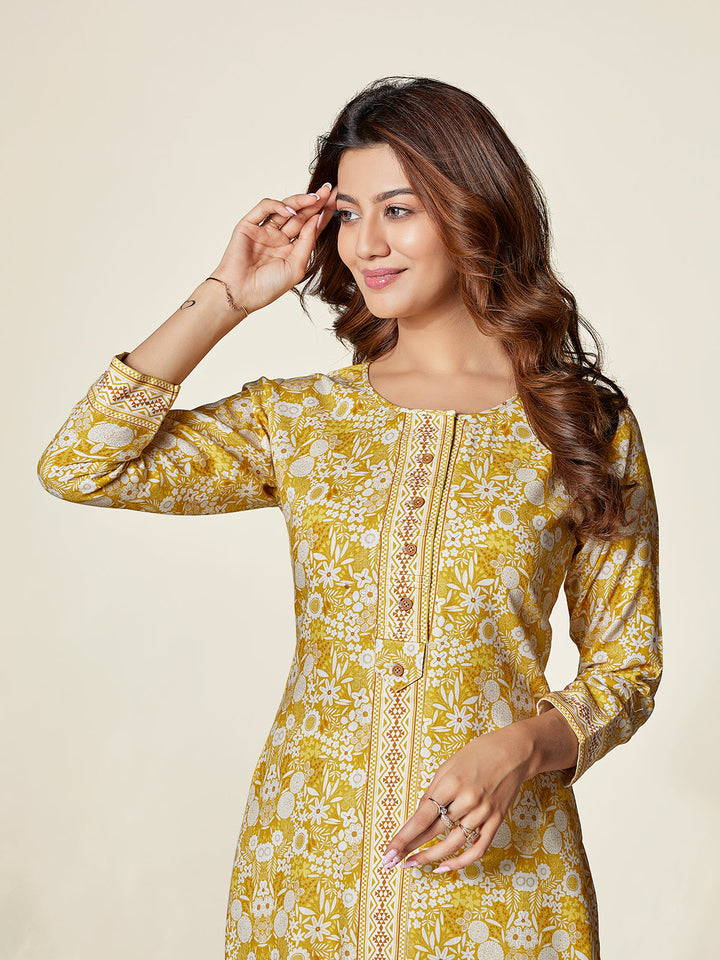 Yellow Floral Cotton Kurti