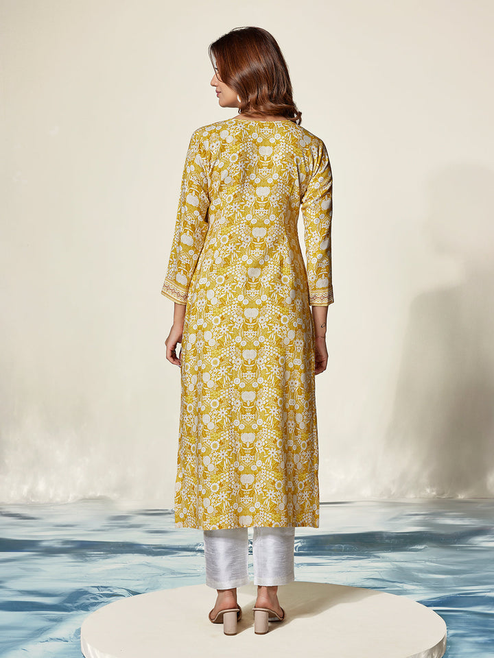Yellow Floral Cotton Kurti