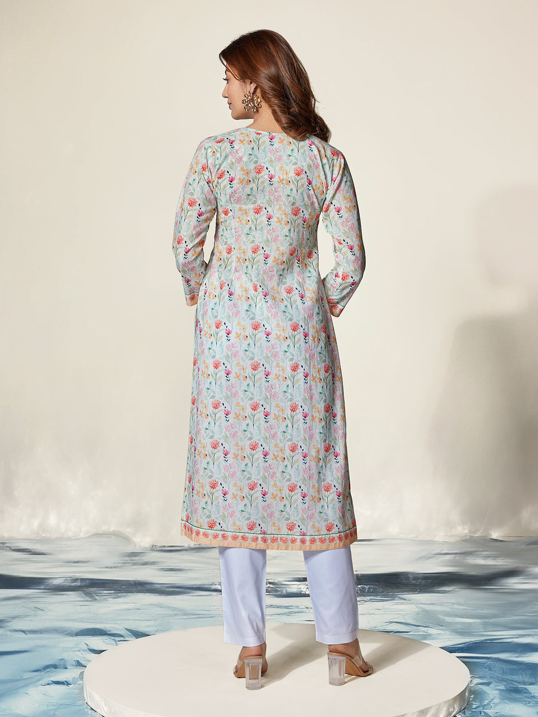 Ivory Floral Pastel Cotton Kurti