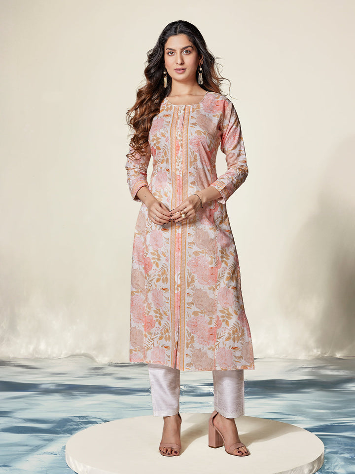 Ivory Floral Pastel Cotton Kurti