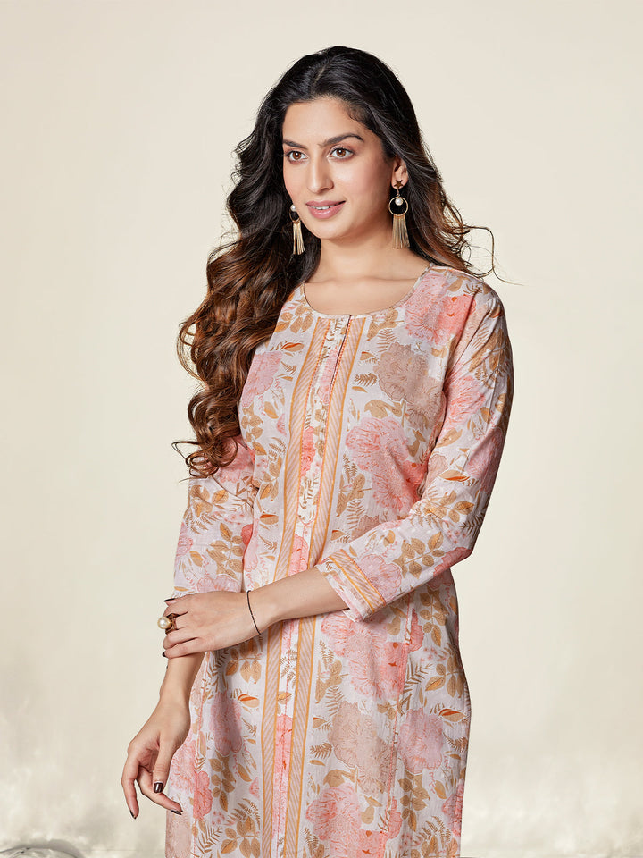 Ivory Floral Pastel Cotton Kurti
