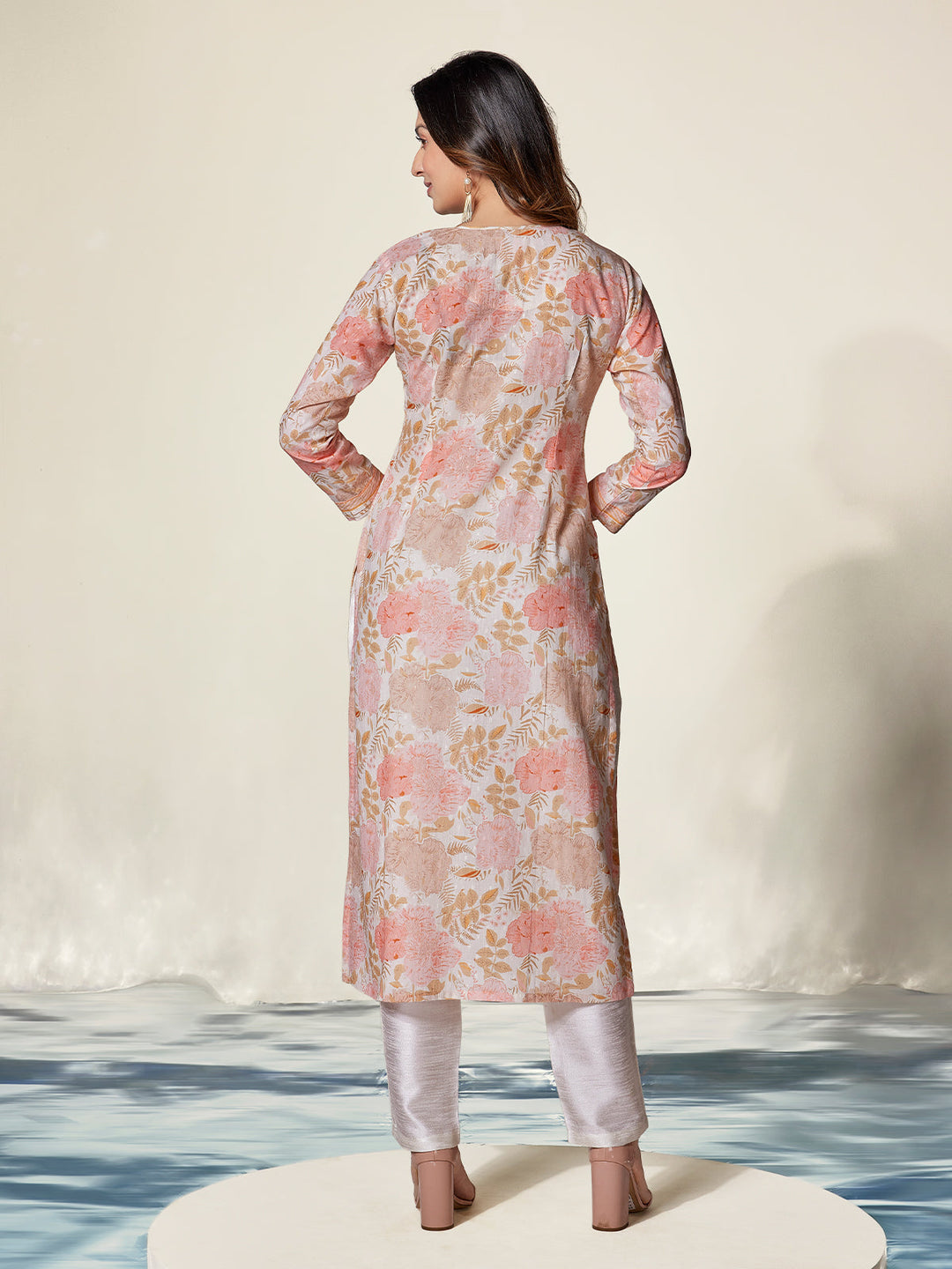 Ivory Floral Pastel Cotton Kurti