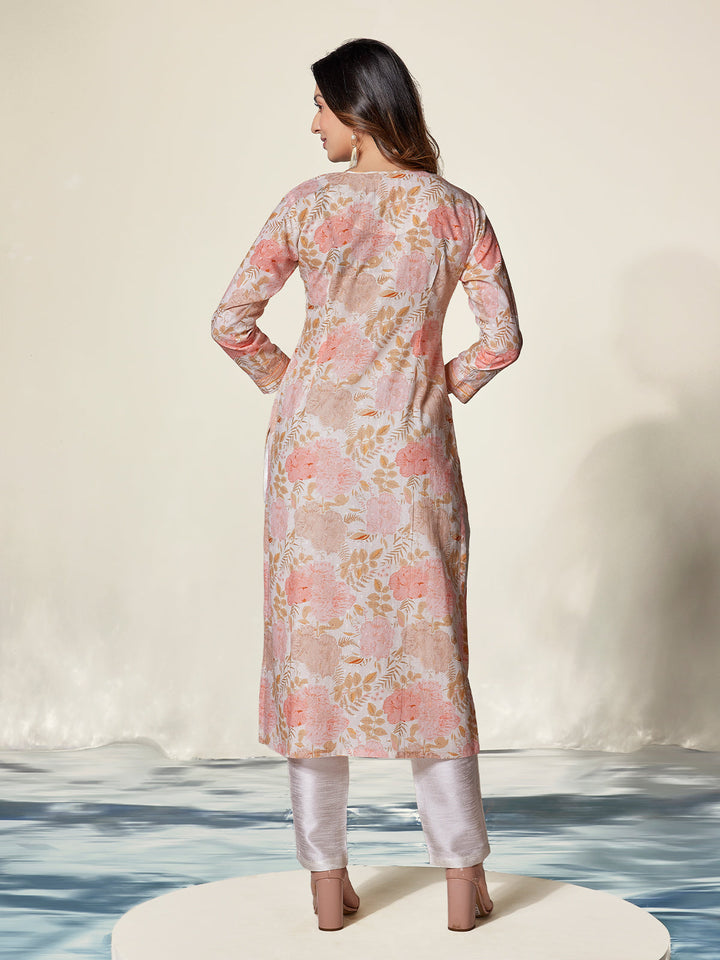 Ivory Floral Pastel Cotton Kurti