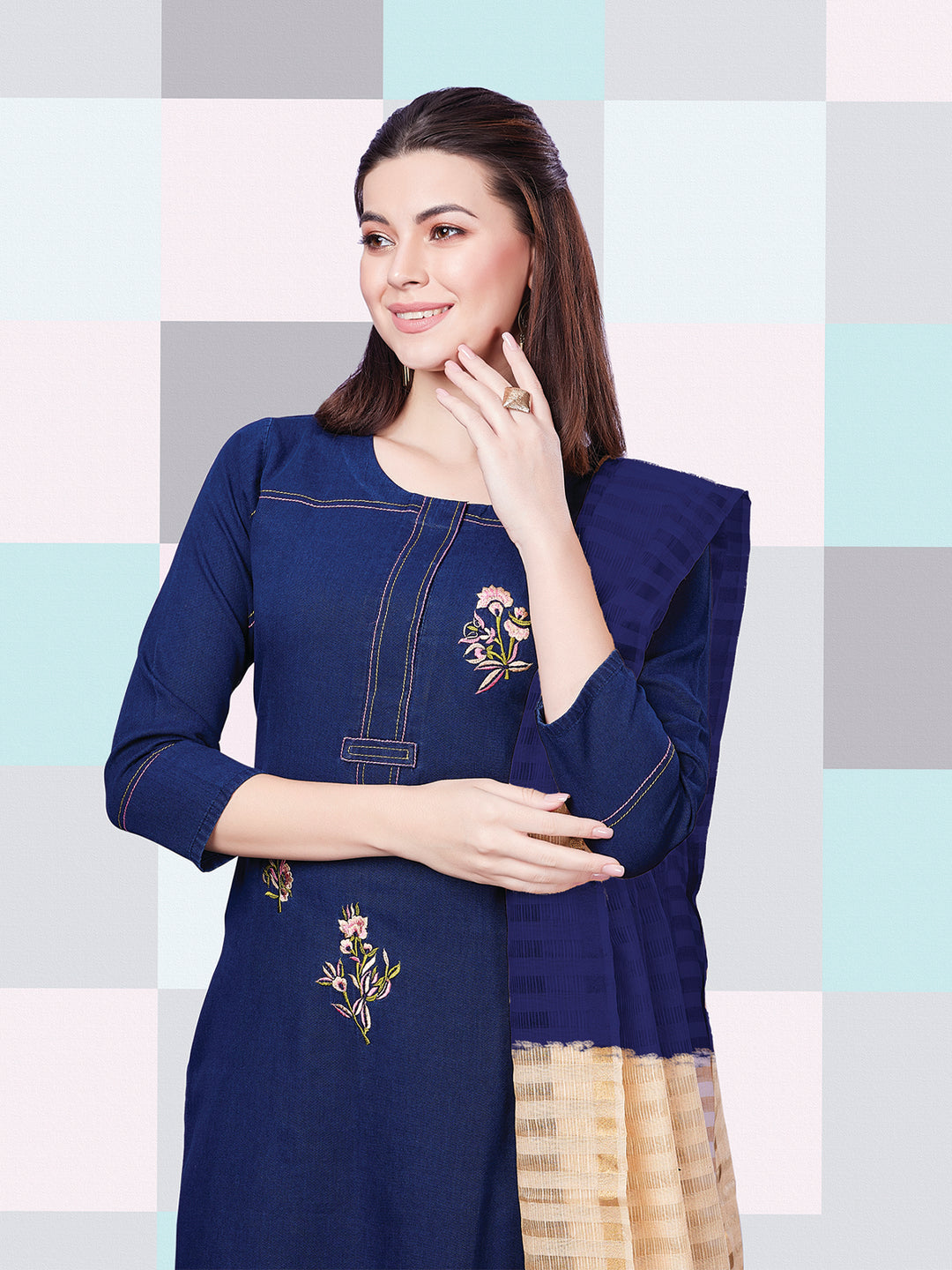 Denim Kurta Set with Dupatta