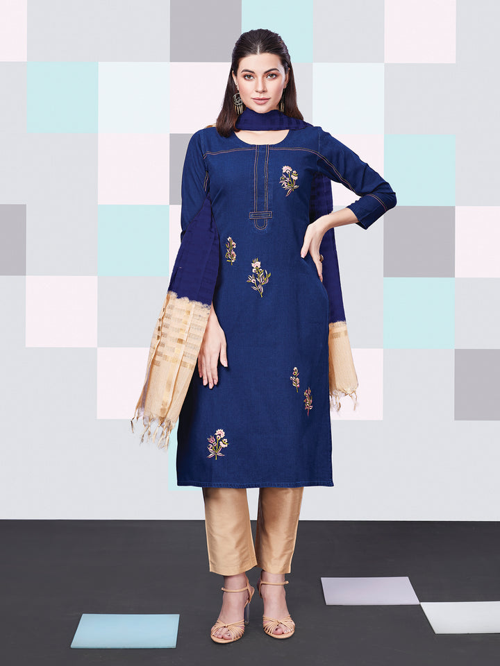 Denim Kurta Set with Dupatta