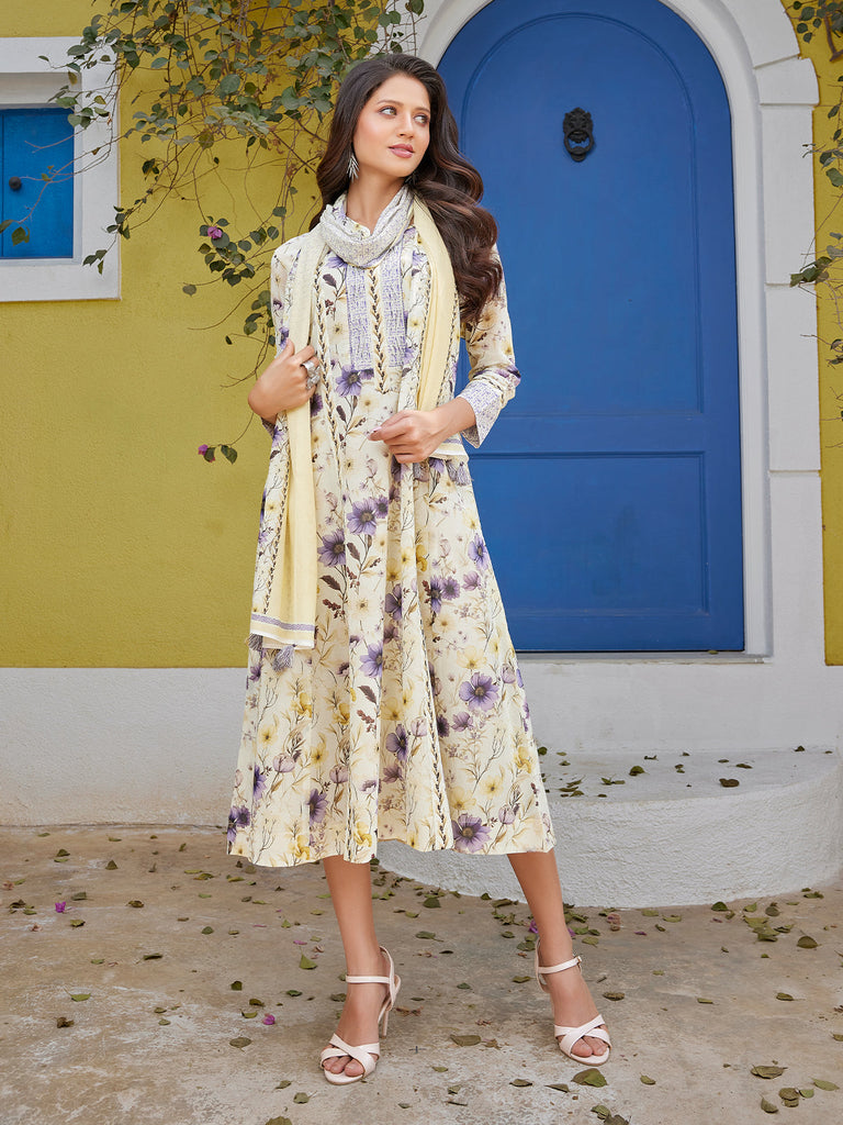 Soft Yellow Floral Cotton Midi-Dress – Dressline Fashion