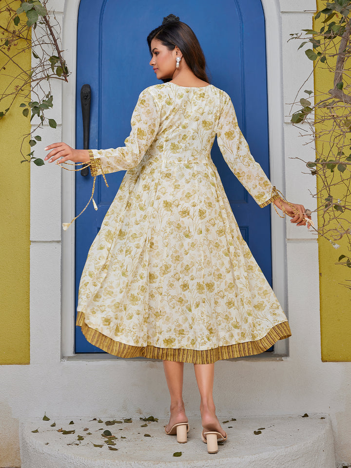 Ivory Floral Cotton Midi-Dress