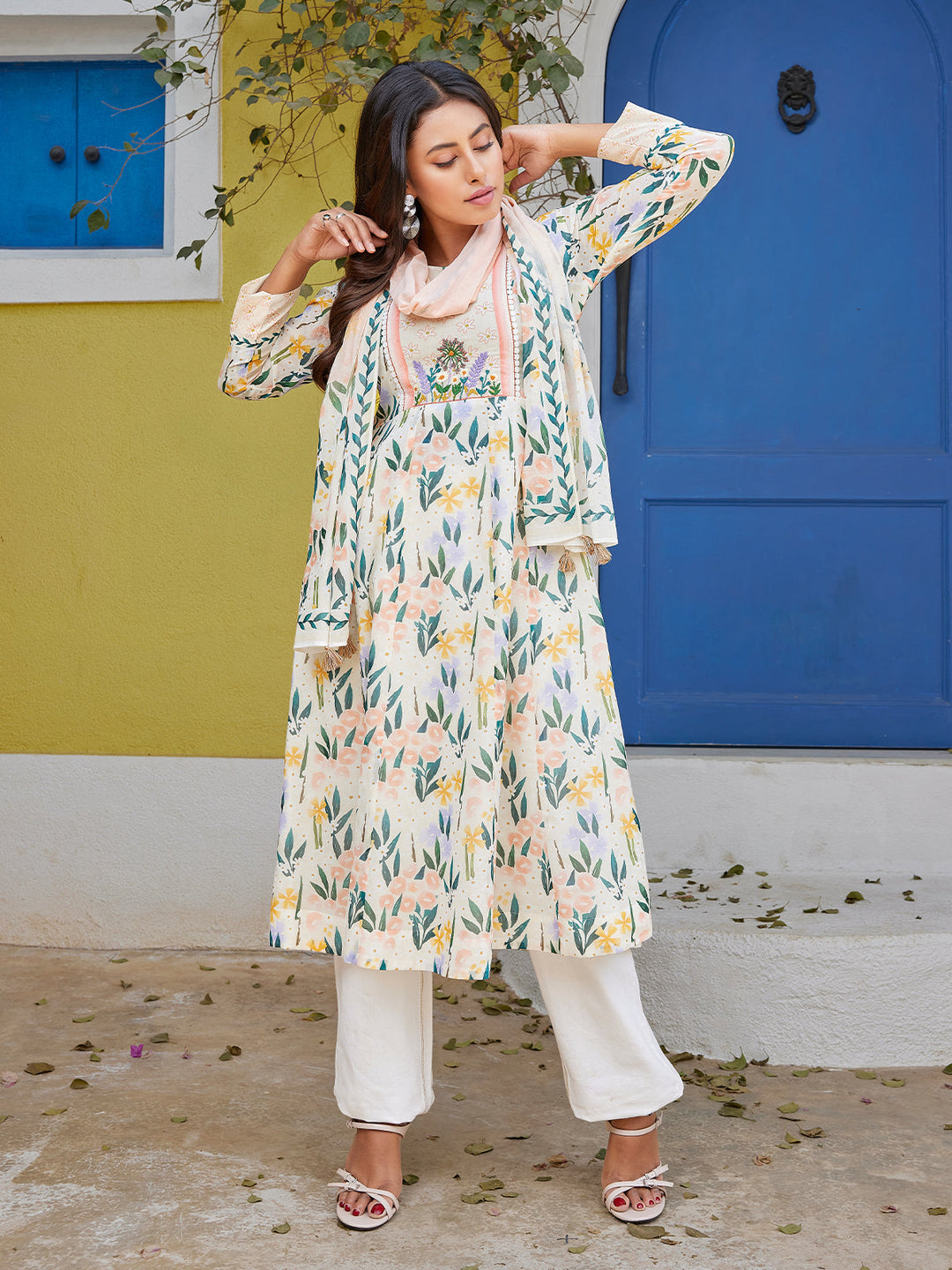 Leafy Floral Cotton Midi-Dress