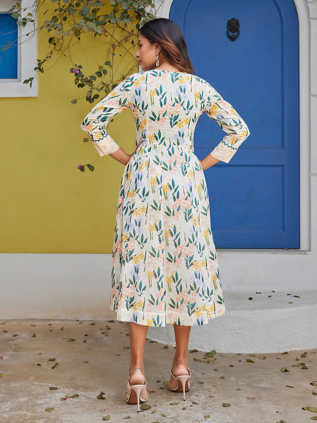 Leafy Floral Cotton Midi-Dress