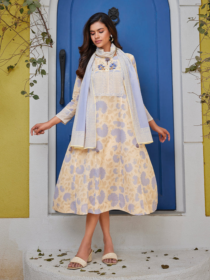 Soft Yellow Floral Midi-Dress