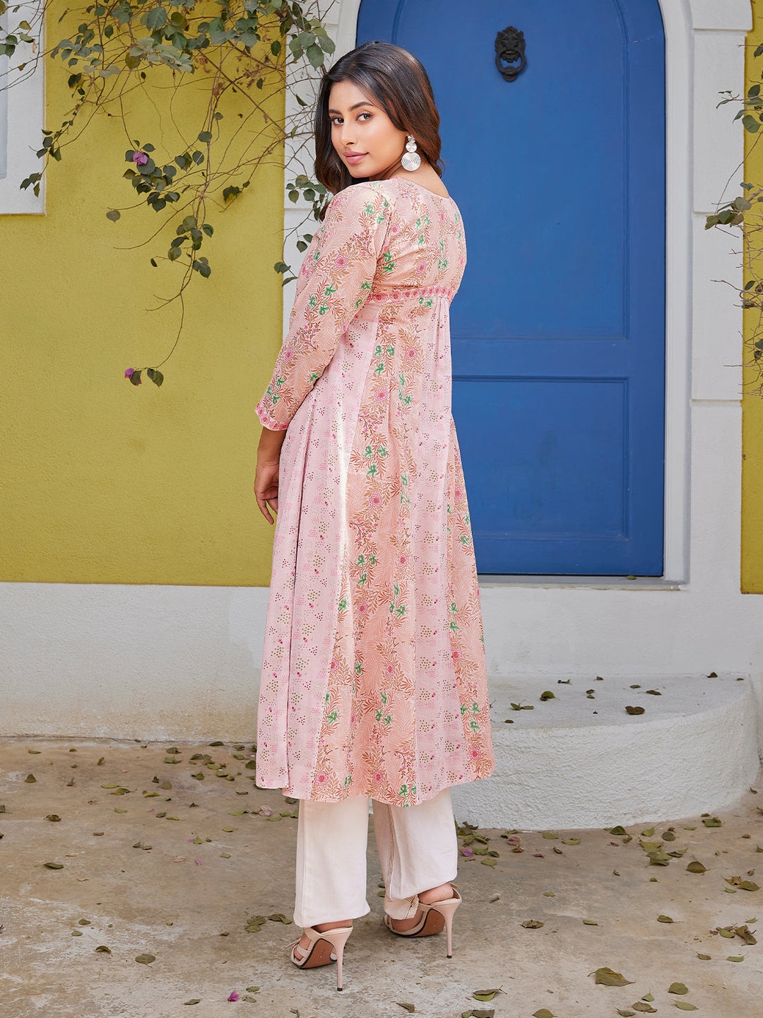 Soft Pink Floral Cotton Midi-Dress