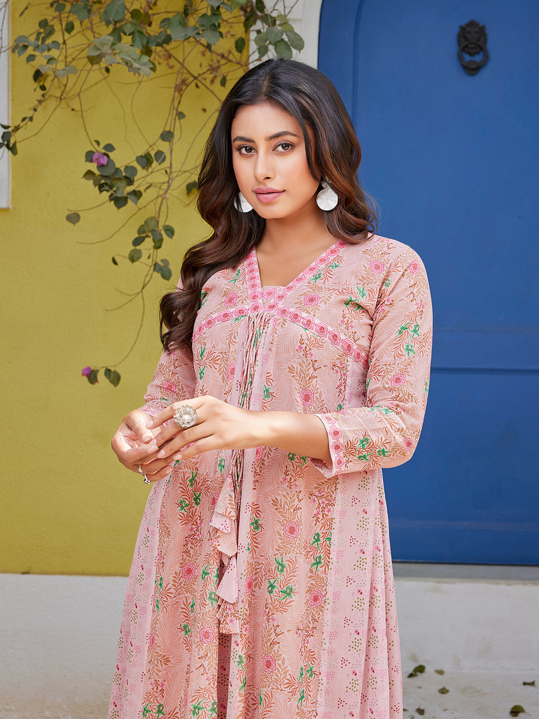 Soft Pink Floral Cotton Midi-Dress Dressline Fashion Soft Pink Floral Cotton Midi-Dress Dressline Fashion