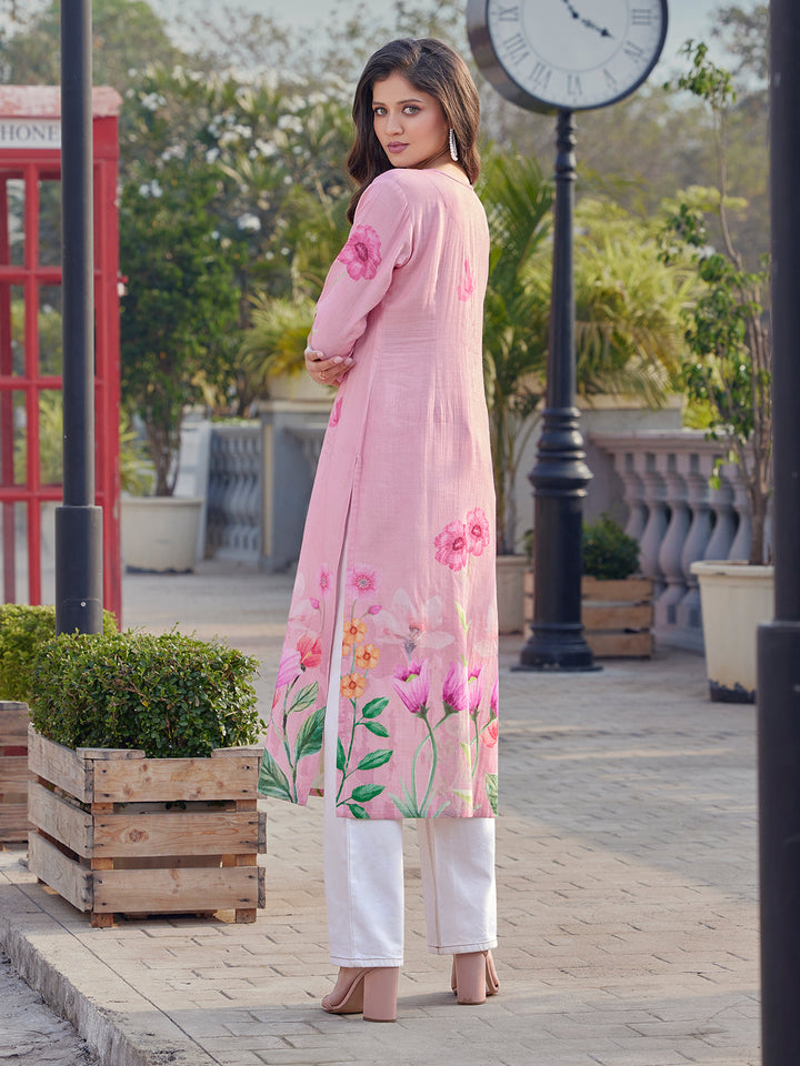 Blush Pink Floral Cotton Kurti