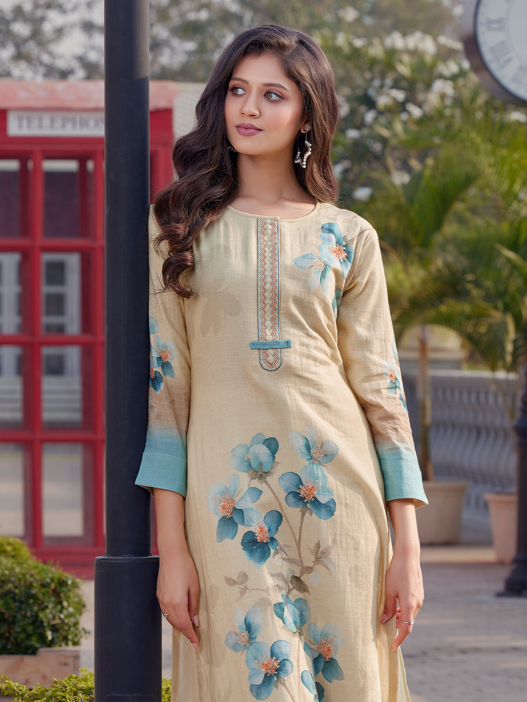 Warm Beige Floral Print Kurti