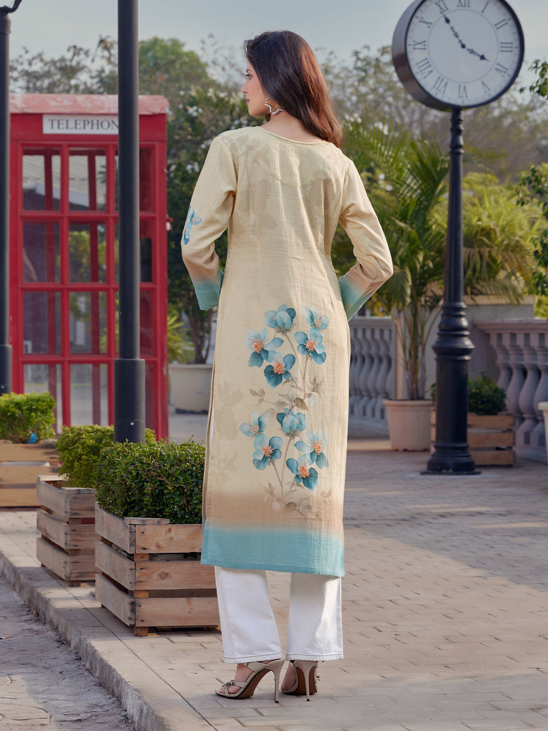 Warm Beige Floral Print Kurti