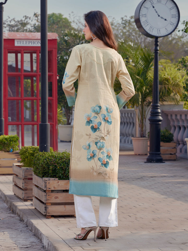 Warm Beige Floral Print Kurti