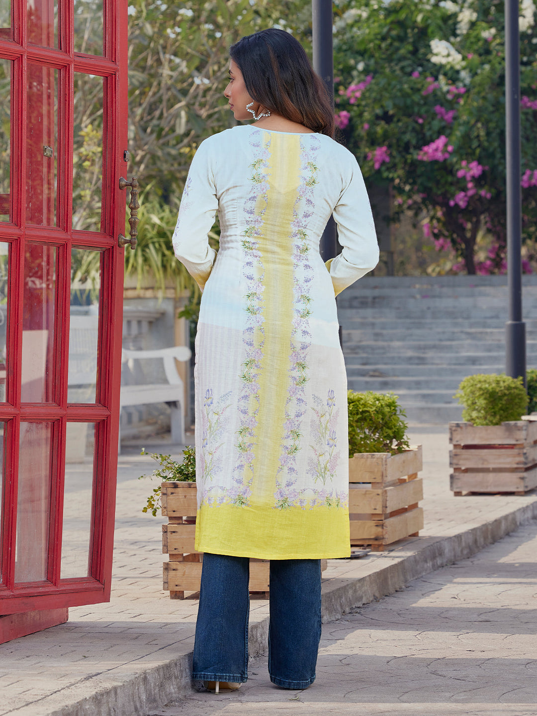 Fresh Ivory Floral Print Cotton Kurti