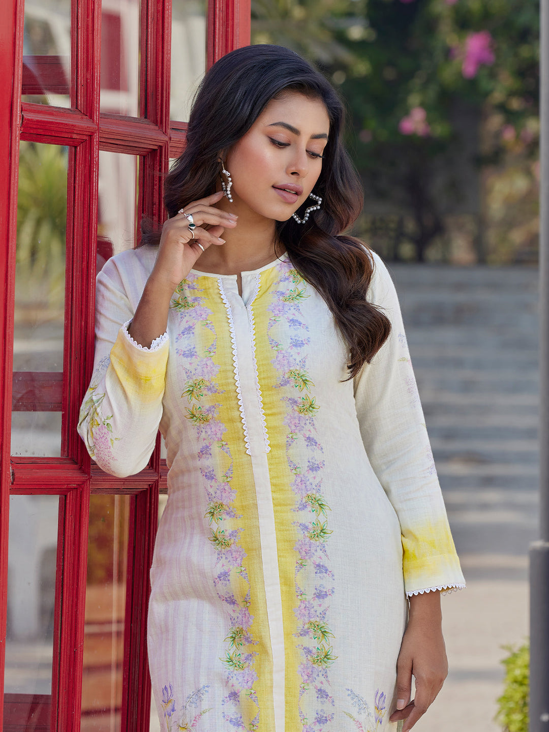 Fresh Ivory Floral Print Cotton Kurti