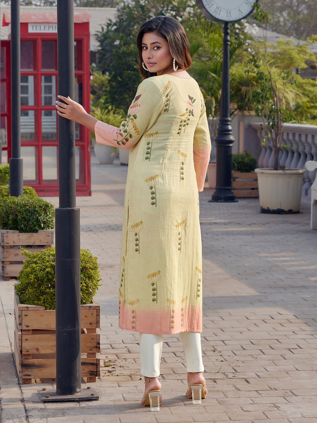 Butter Yellow Botanical Floral Print Kurti