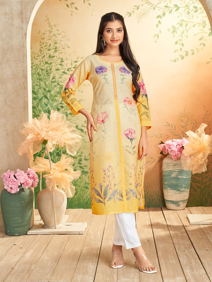 Sunshine Yellow Floral Print Kurti