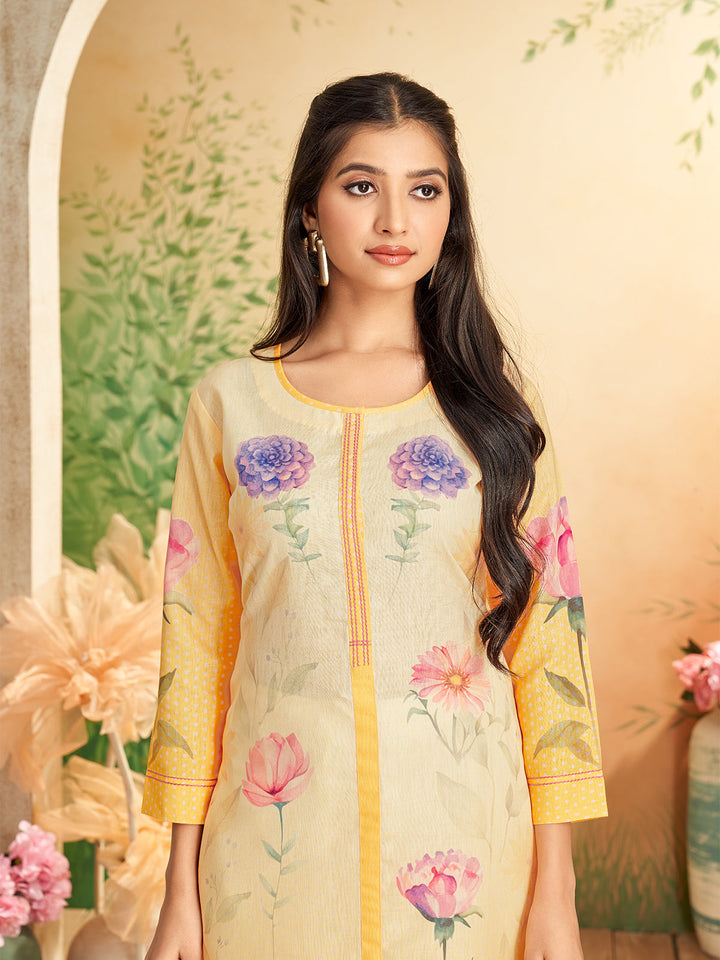 Sunshine Yellow Floral Print Kurti