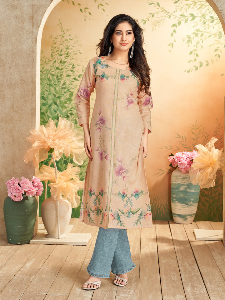 Beige Floral Print  Kurti