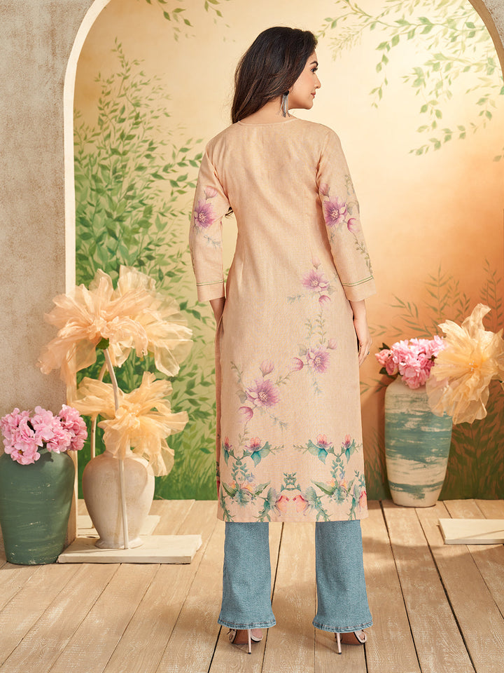 Beige Floral Print  Kurti