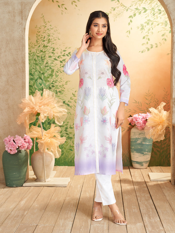 White Floral Print Kurti