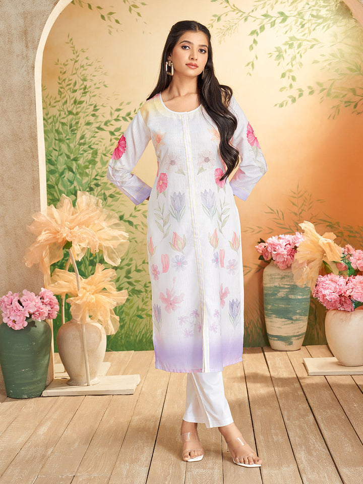 White Floral Print Kurti