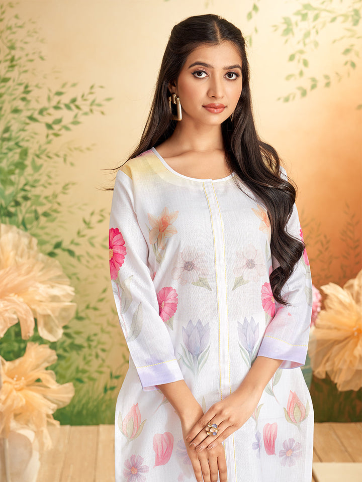 White Floral Print Kurti