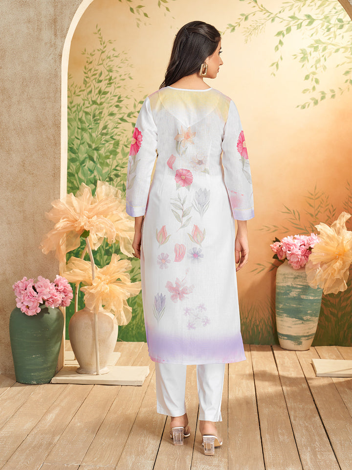 White Floral Print Kurti