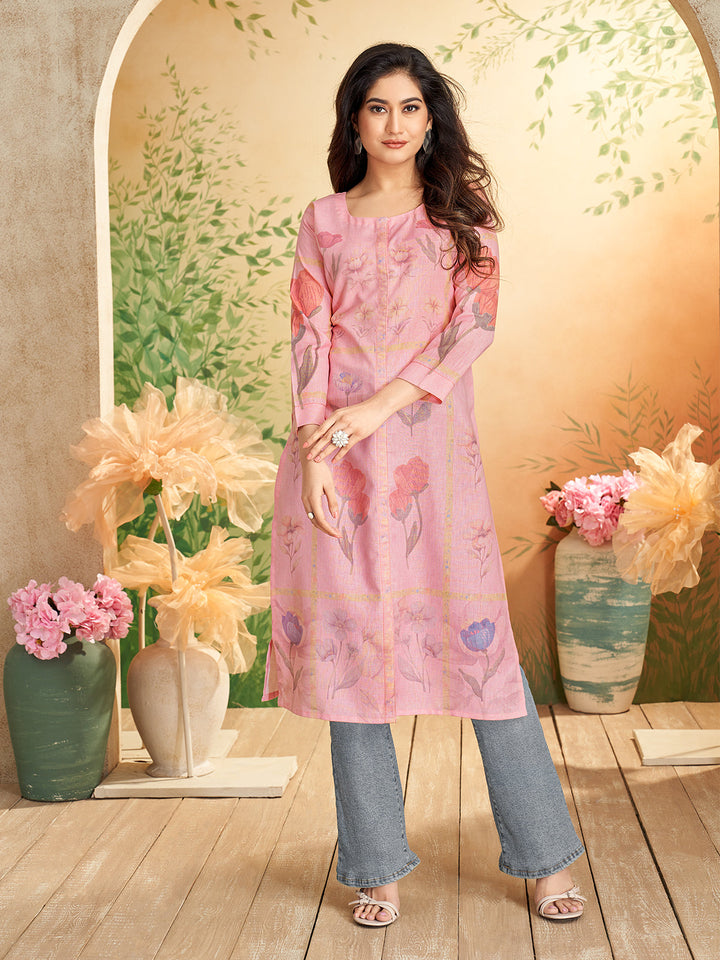 Soft Pink Floral Print Kurti