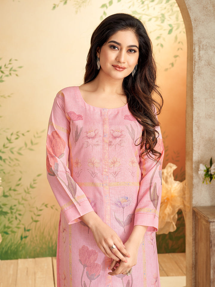 Soft Pink Floral Print Kurti