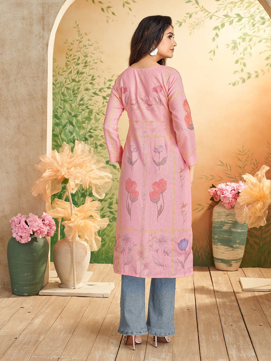 Soft Pink Floral Print Kurti