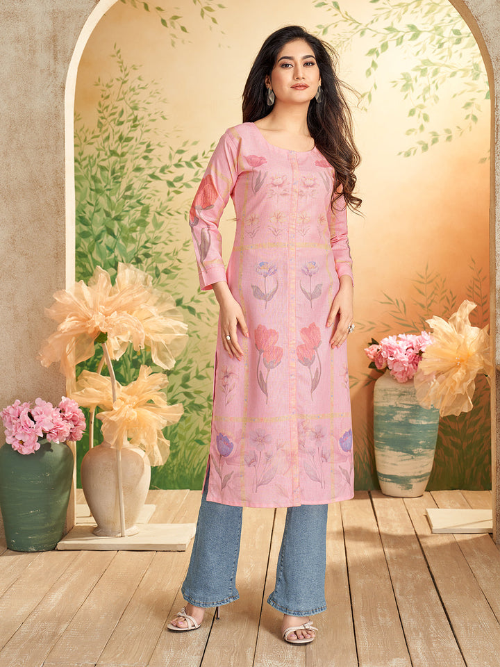 Soft Pink Floral Print Kurti