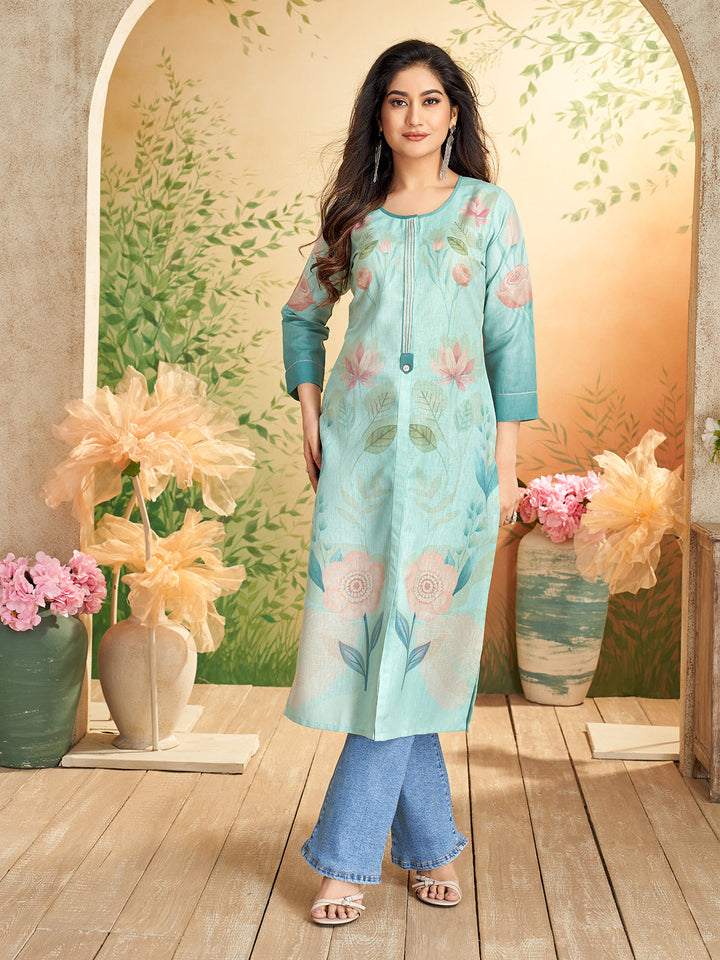 Aqua Floral Print Kurti