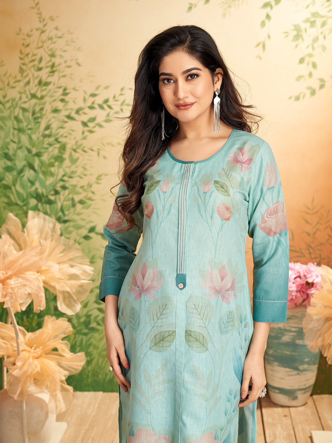 Aqua Floral Print Kurti