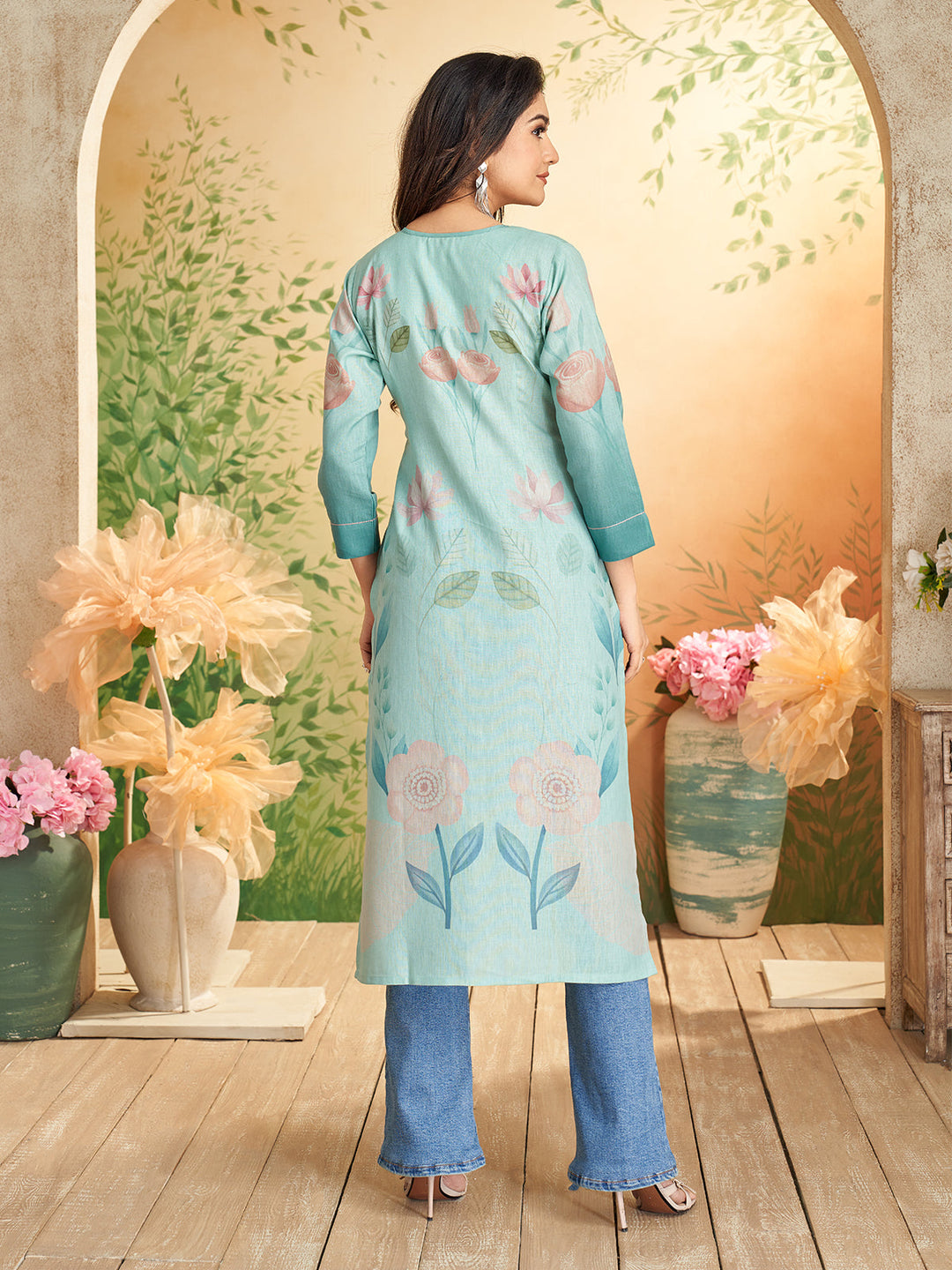 Aqua Floral Print Kurti