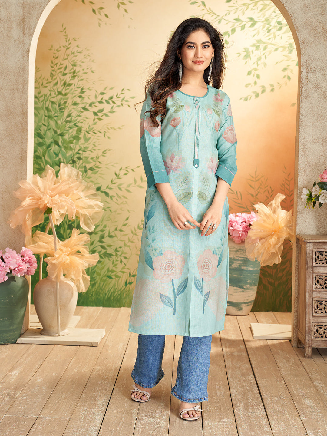 Aqua Floral Print Kurti