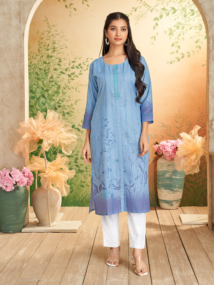 Calm Blue Floral Print Kurti