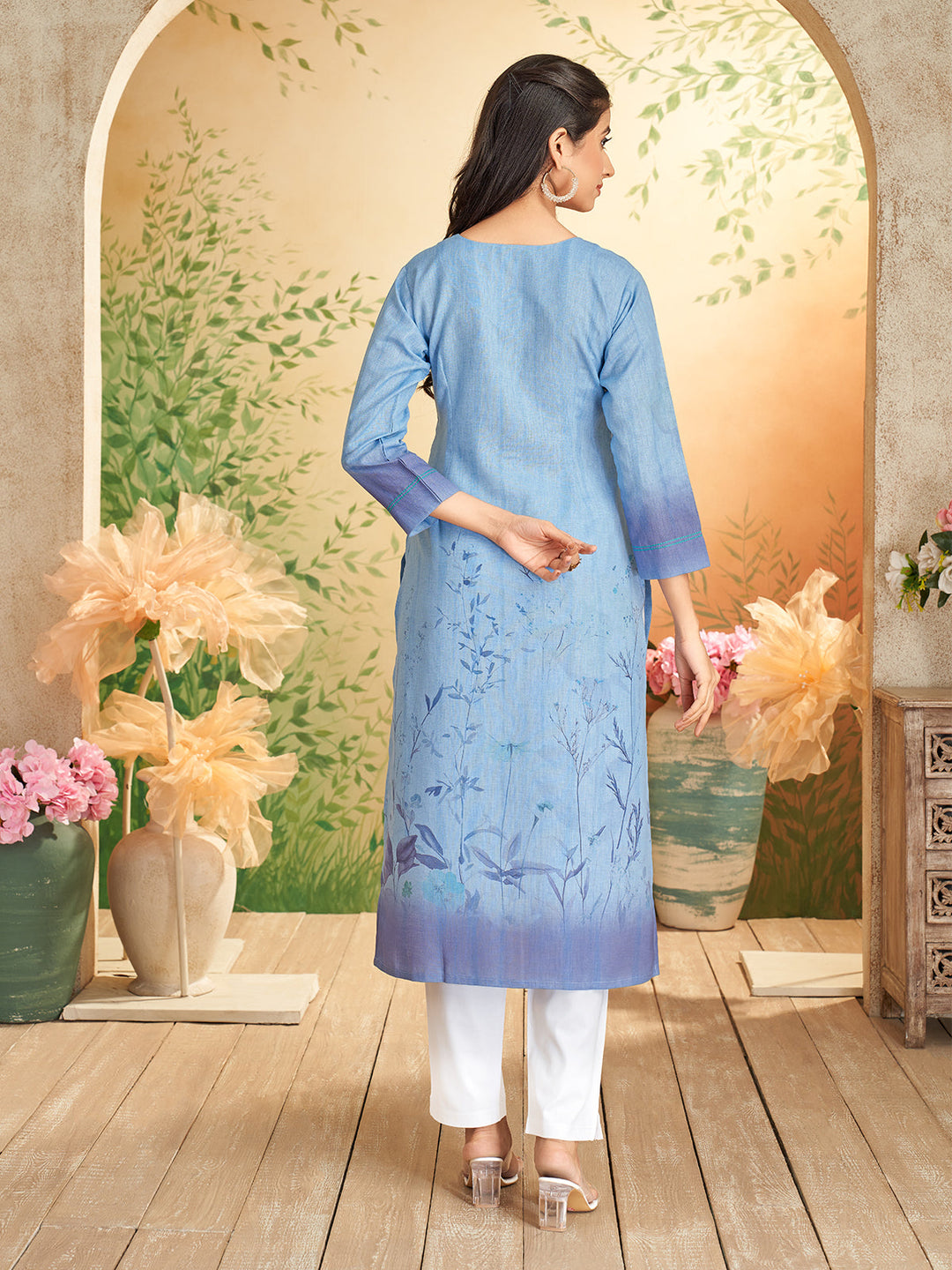 Calm Blue Floral Print Kurti