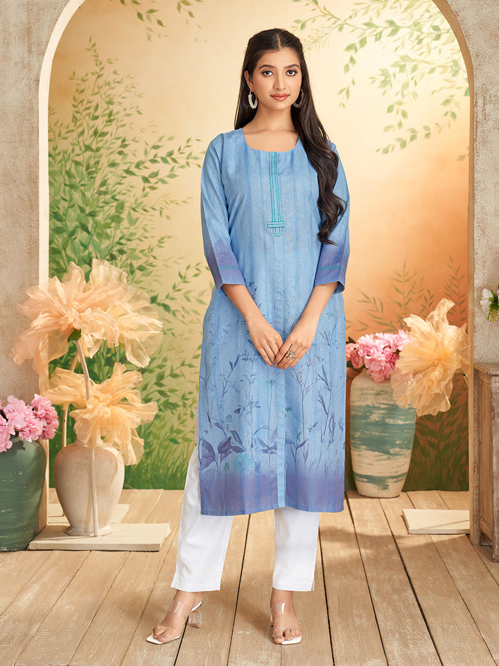 Calm Blue Floral Print Kurti