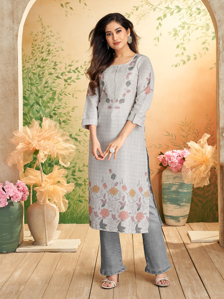 Quiet Grey Floral Print Kurti