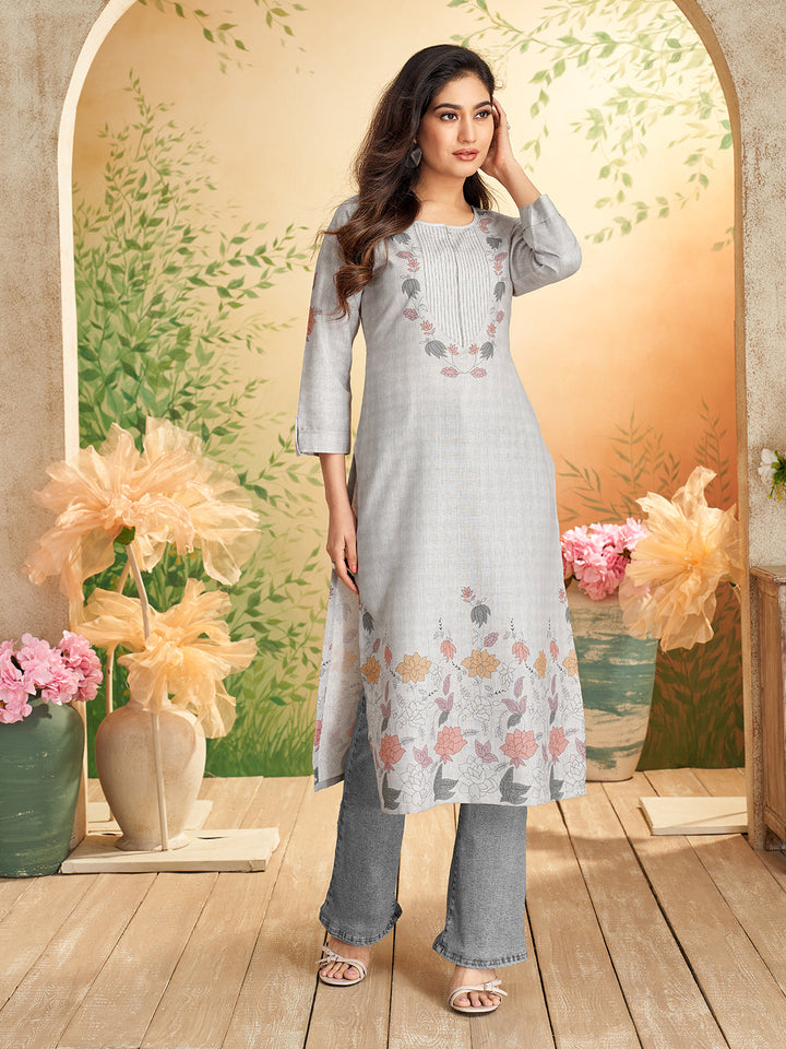 Quiet Grey Floral Print Kurti