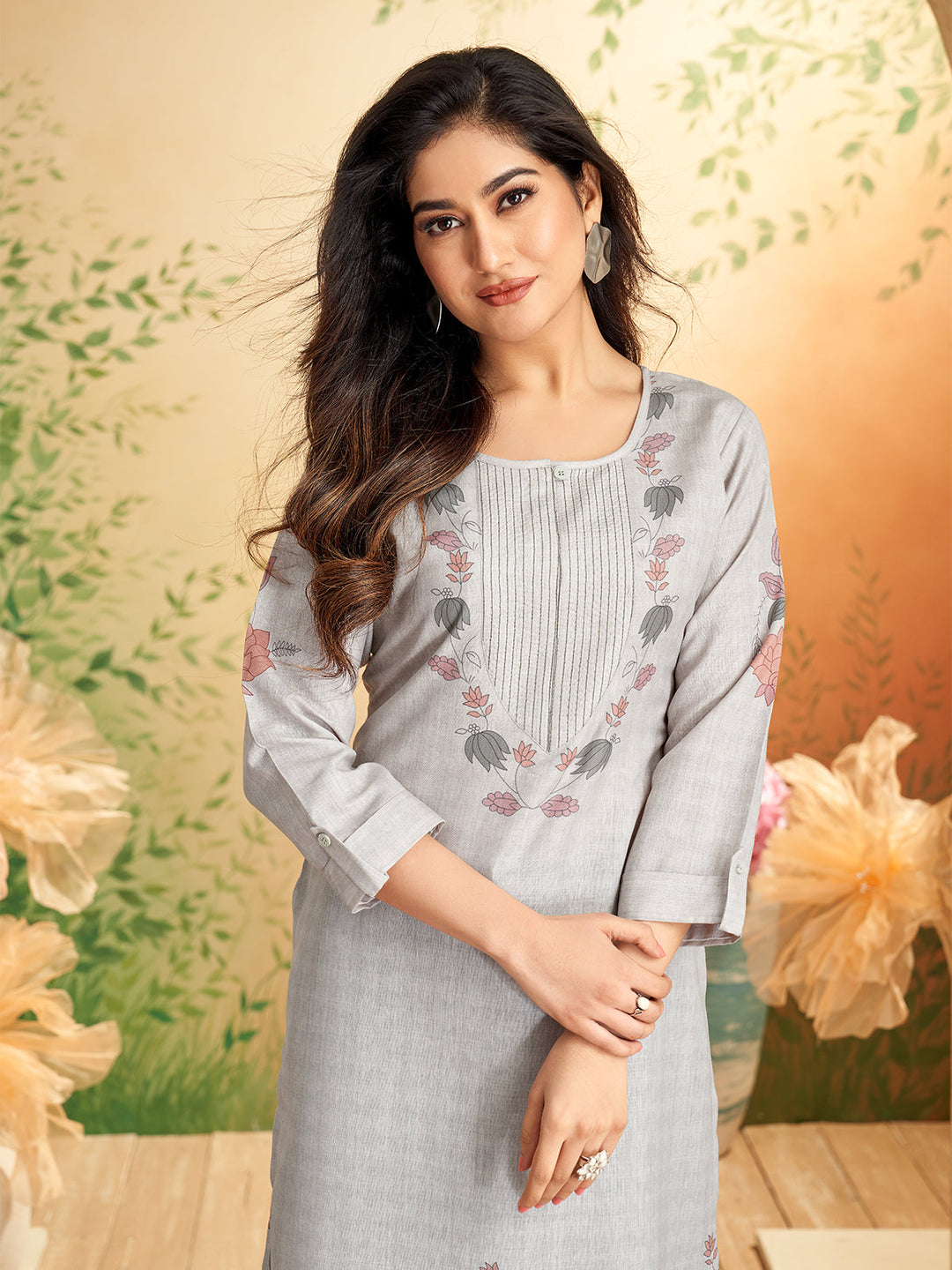 Quiet Grey Floral Print Kurti