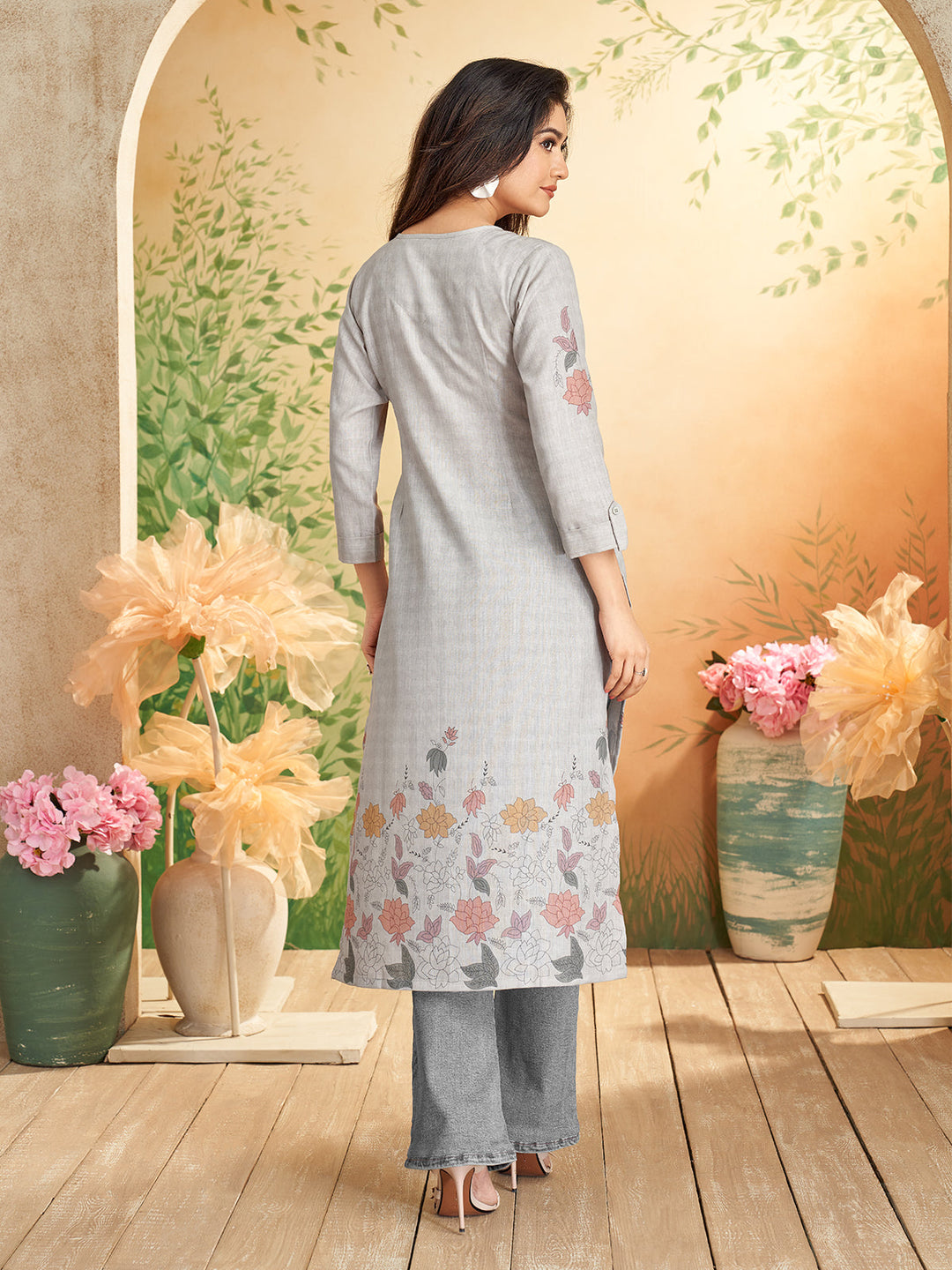 Quiet Grey Floral Print Kurti