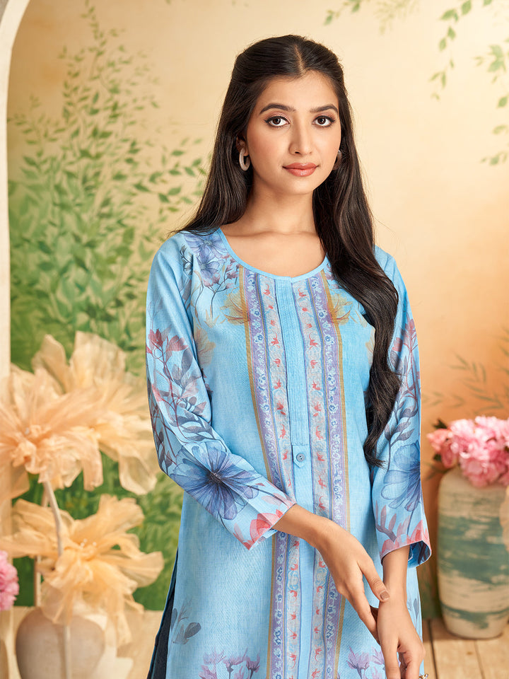 Sky Blue Floral Print Kurti