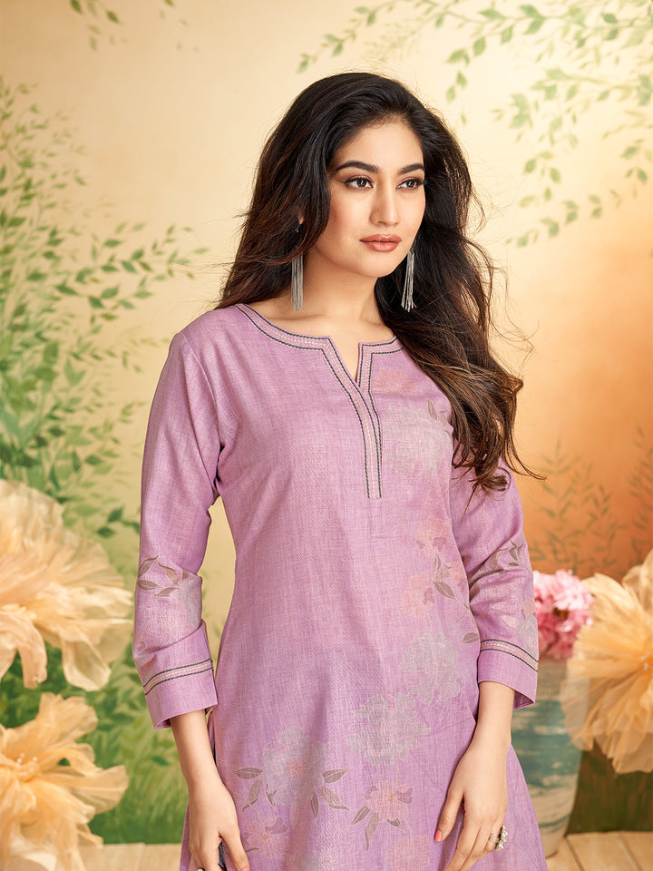 Muted Lilac Floral Print Kurti