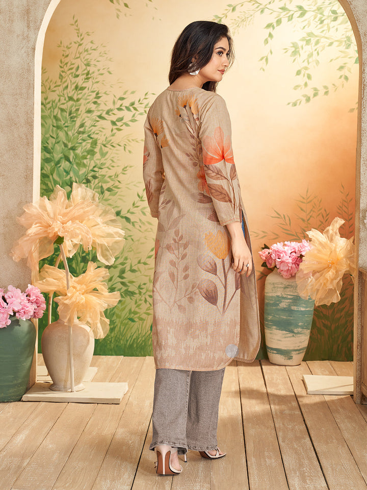 Beige Floral Print Kurti